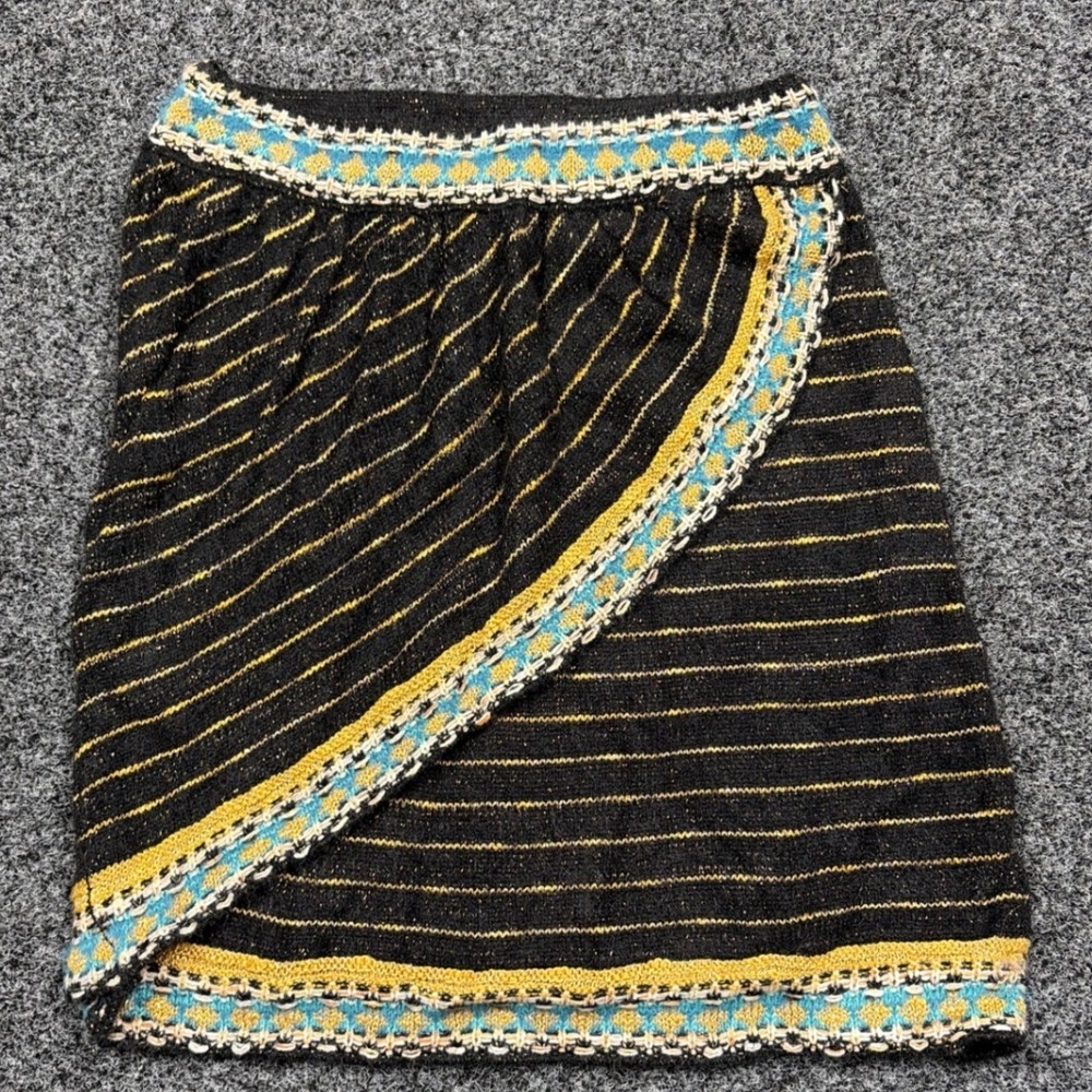 Egyptian 2019 Knit Mini Skirt M Black Gold Striped Metallic Boho Festival Trim